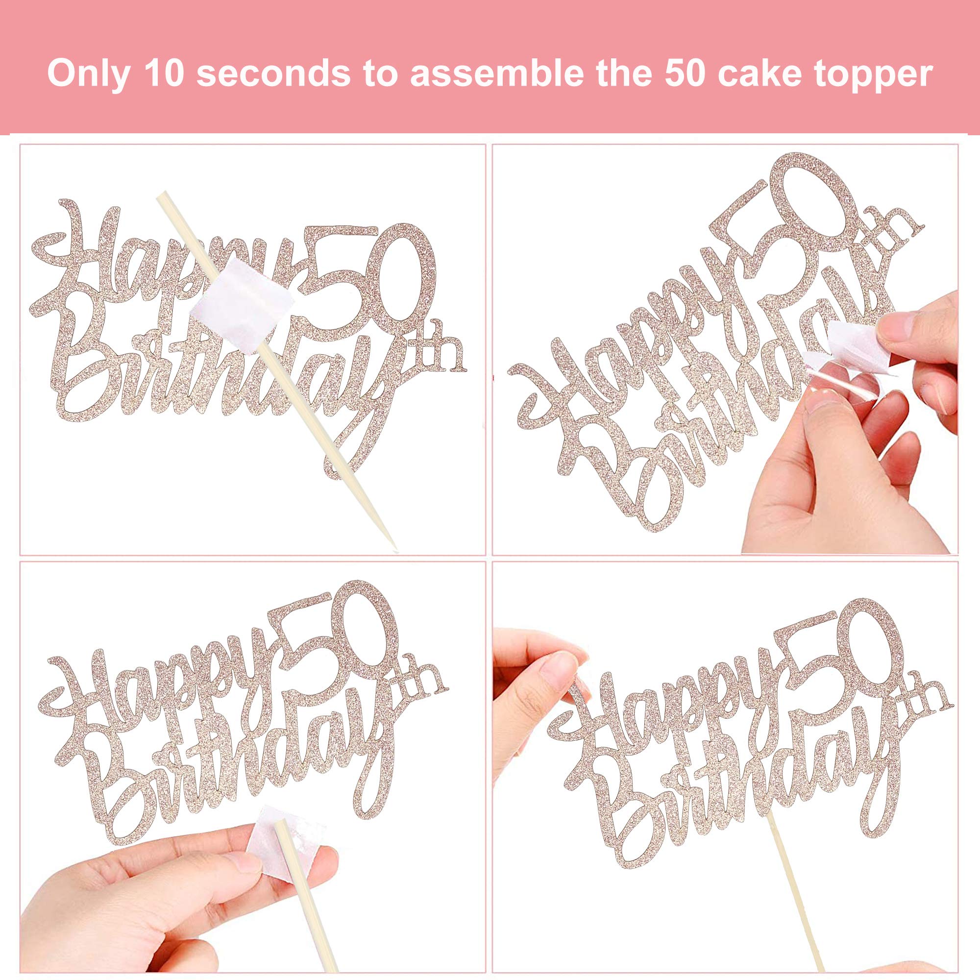 50th Birthday Cake Topper Set - Number 50 Candles, Heart Cupcake Toppers & Cake Decorations (17-Piece) for 50th Anniversary Party | Perfect for Milestone Celebrations, Retirement Parties & Golden Jubilees