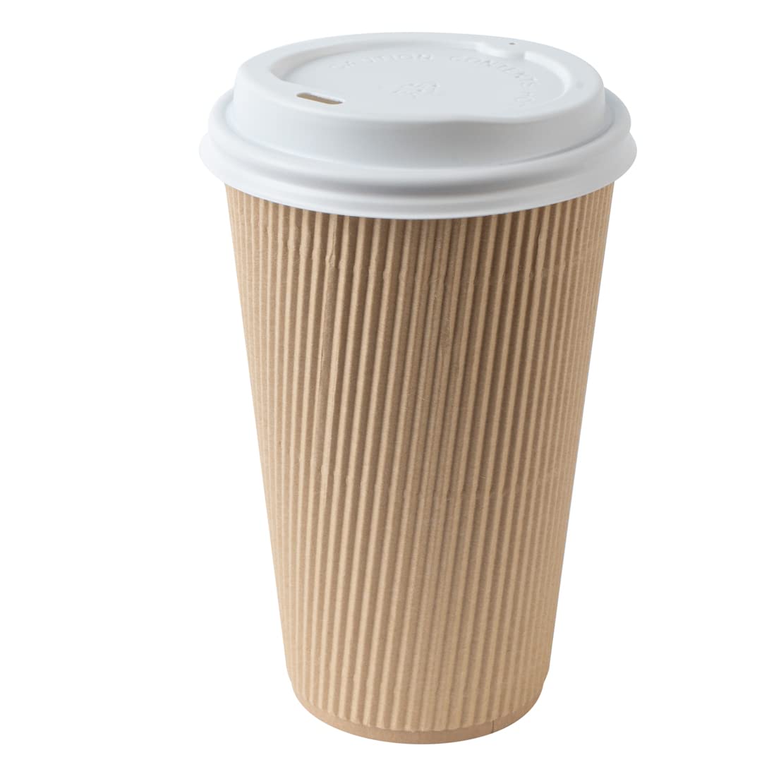 16oz Insulated Coffee Cups with Lids - 200 Pack Leakproof Kraft Paper Hot Cups for Tea, Hot Chocolate & Lattes | Disposable, Eco-Friendly & Non-Slip | Perfect for Coffee Shops, Offices & Catering Events