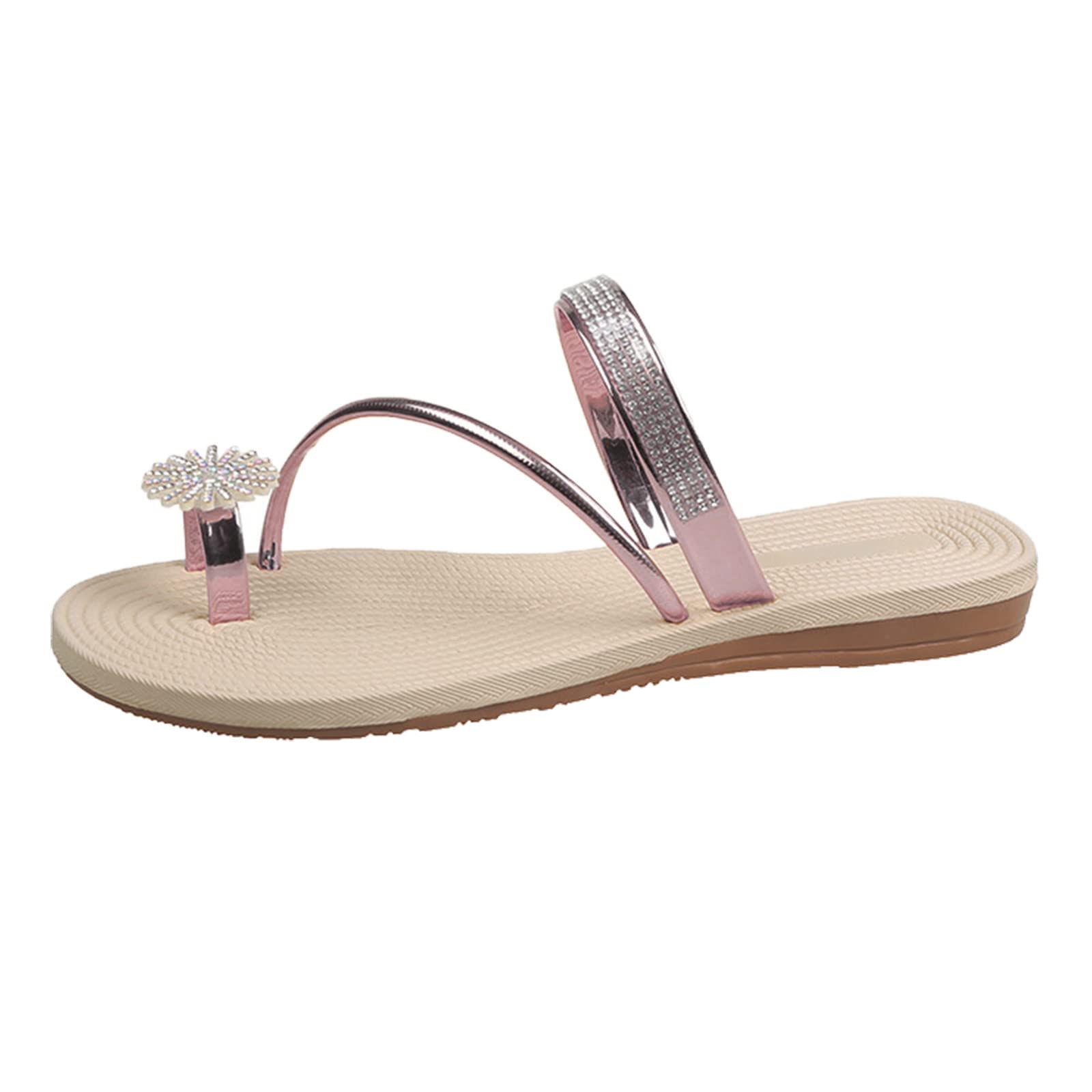 Women's Pearl Toe Elastic Strap Sandals - Flat Casual Slippers for Home, Beach & Outdoor Wear - Comfortable Summer Shoes for Women & Girls