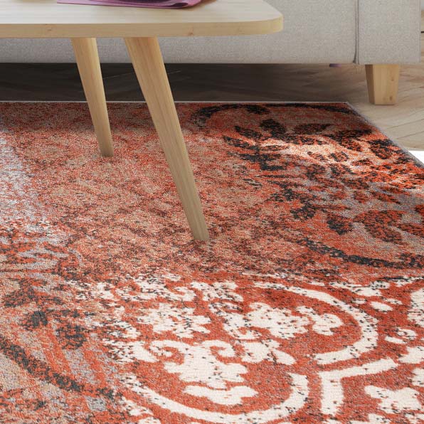 Bristol Distressed Abstract Damask Indoor Area Rug - Non-Slip Living Room Carpet Runner for Bedroom, Hallway & Entryway Decor