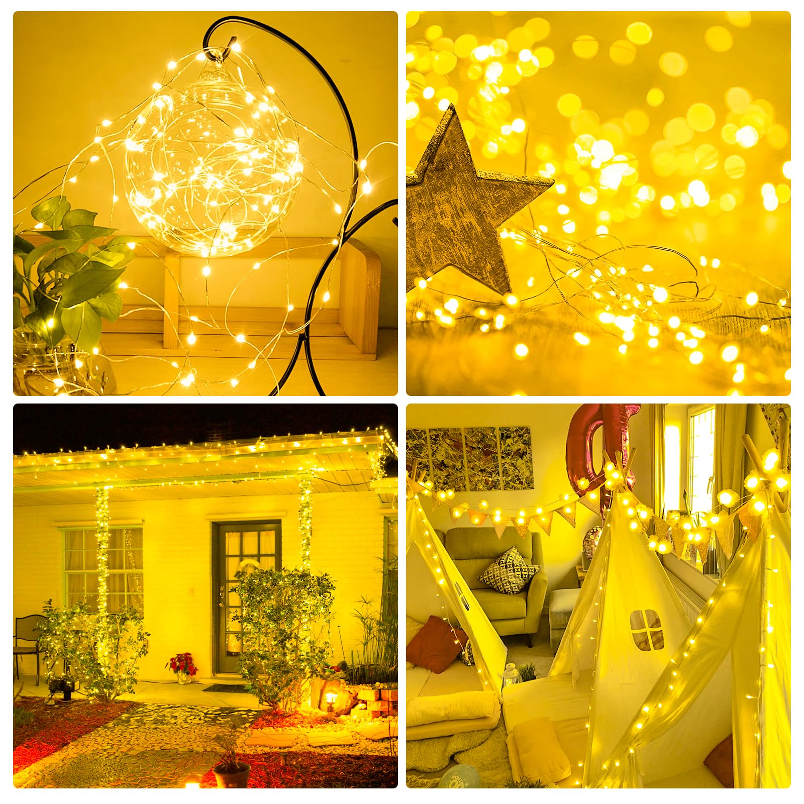 USB Powered 200 LED Fairy Lights - 66ft Warm White String Lights for Indoor & Outdoor Decor, Bedroom, Christmas, Wedding, Party, Patio, Window | Plug-in Decorative Lighting for Cozy Ambiance