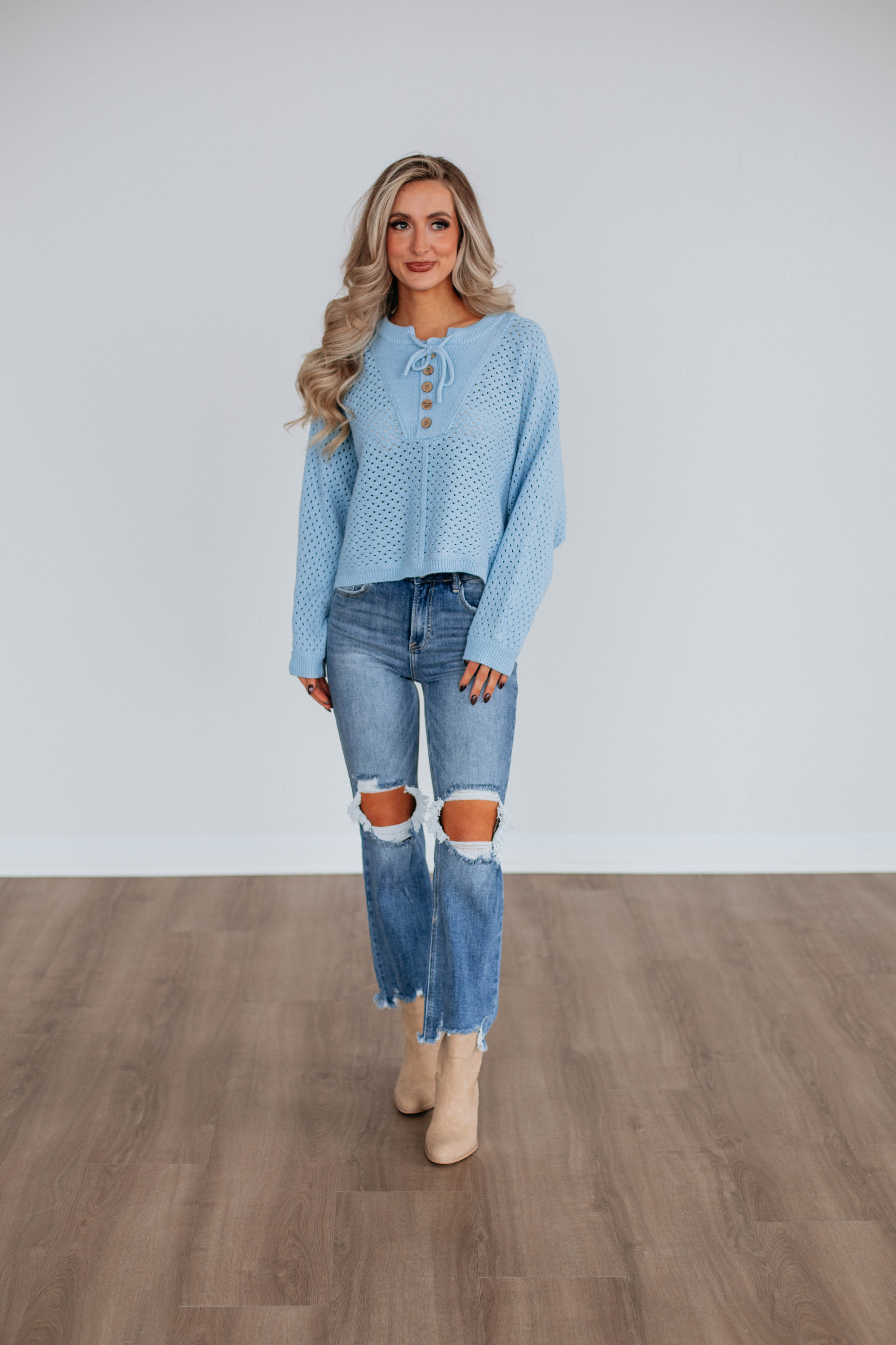 Callee Women's Knit Sweater Sky Blue - Soft Comfortable Pullover for Fall Winter Fashion, Office Wear & Casual Outfits