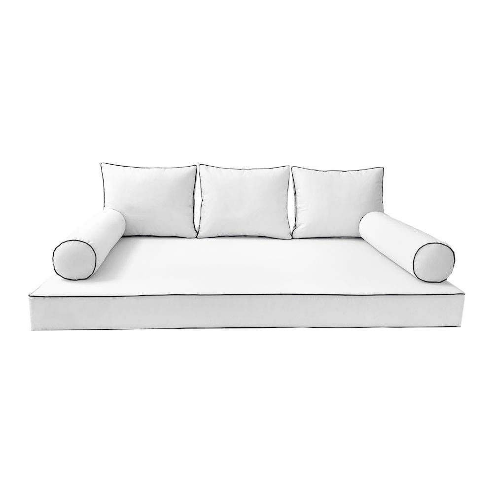 Prolinemax Outdoor Style 3 Twin-XL Daybed Mattress Cover with Contrast Trim - Fitted Bolster Pillow Sheet AD106 - Perfect for Patio Furniture, Sunroom Decor & Guest Bedding