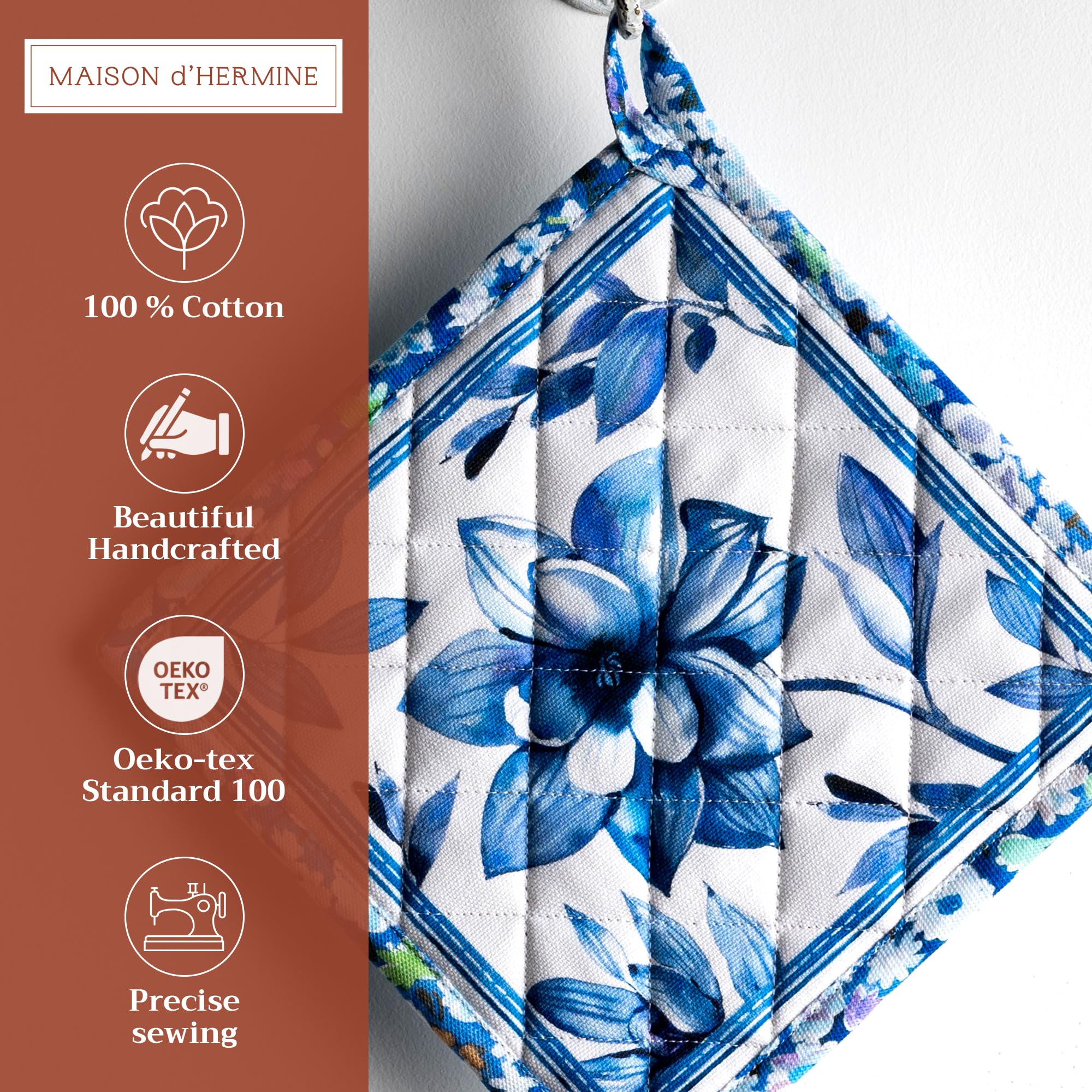Premium 100% Cotton Pot Holders Set of 2 - 8