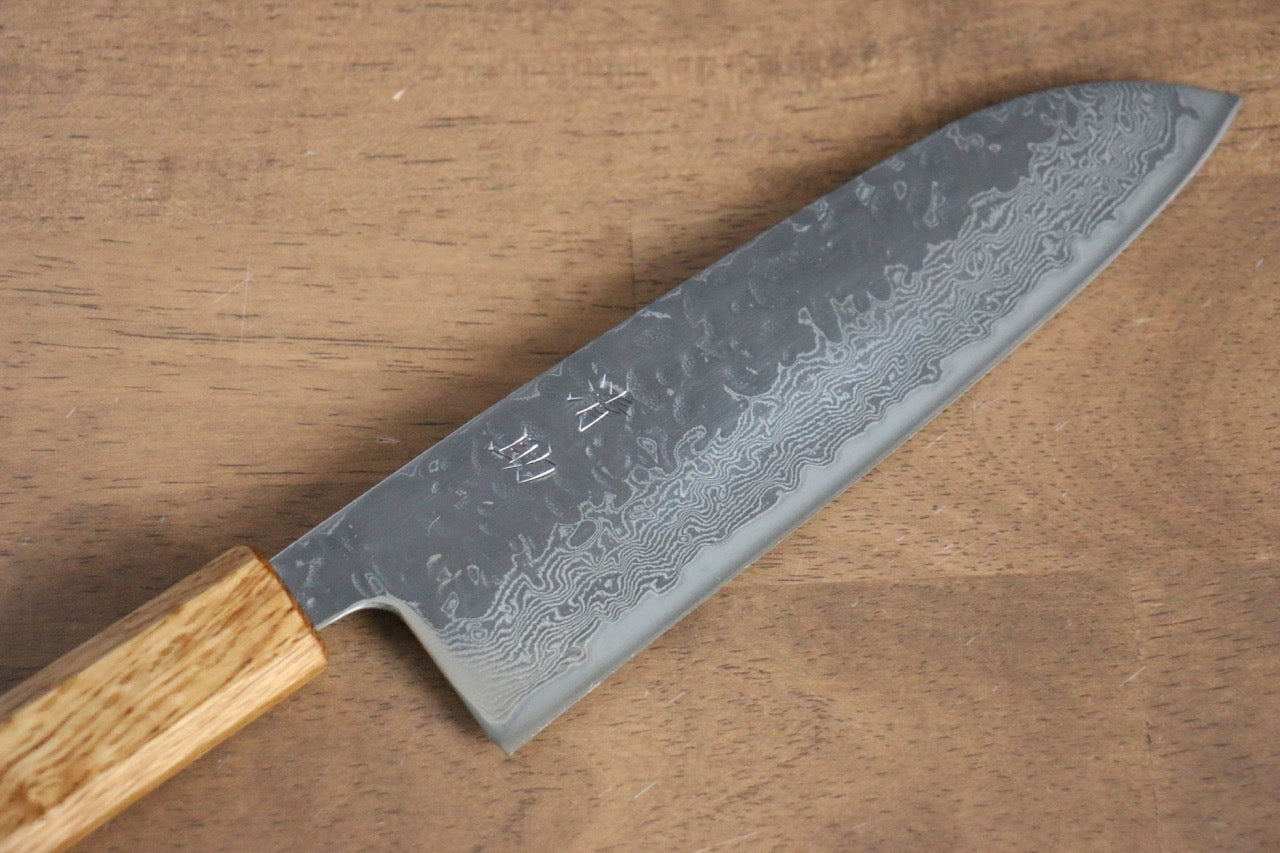 Premium AUS10 Damascus Santoku Knife 170mm - Handcrafted Hammered Finish with Oak Handle - Perfect for Slicing, Dicing, and Chopping Vegetables, Meat, and Fish in Professional Kitchens & Home Cooking