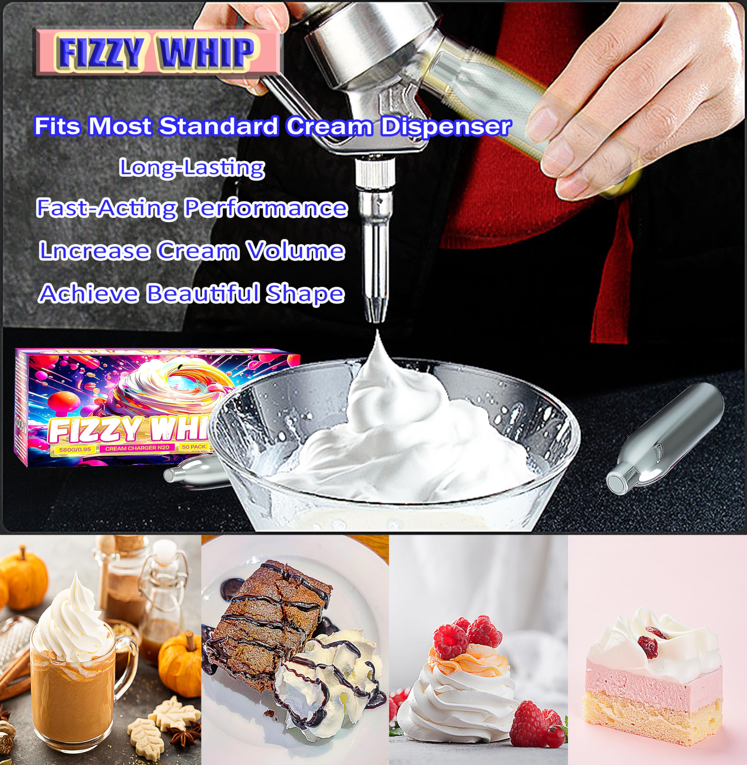 Premium Stainless Steel Whipped Cream Charger Cartridges - Compatible with Cream Whippers for Delicious Desserts, Coffee Toppings & Cocktail Garnishes