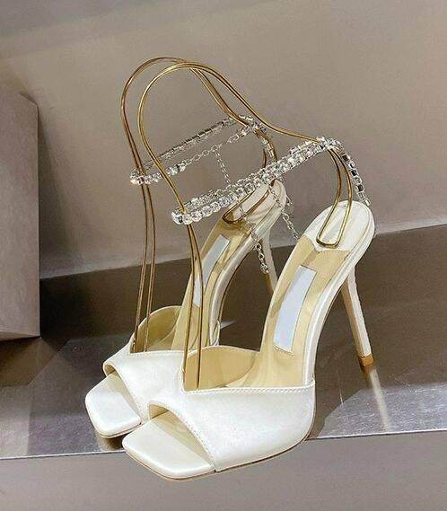 Sparkly Rhinestone Ankle Strap Square Toe Stiletto Heels for Women - Elegant Party Shoes for Weddings, Prom & Evening Events (Style #695399992506)
