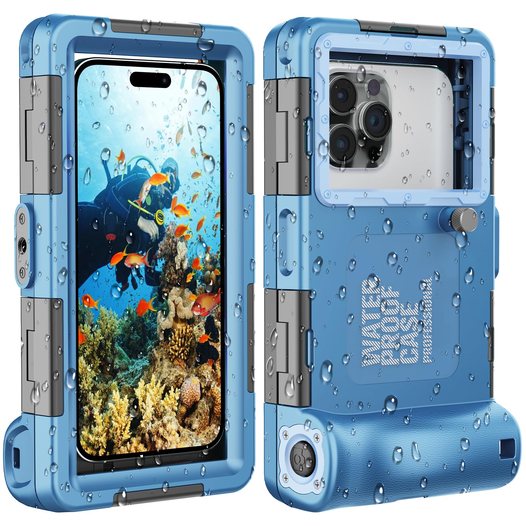 Waterproof Phone Case for iPhone 16/15/14/13/12/11 Pro Max/XS/X & Samsung Galaxy S24/S23/S22/S21 - 50ft/15m Deep Underwater Protection, Scuba Diving, Snorkeling, Swimming & Beach Activities - Cove Blue Underwater Photography Case
