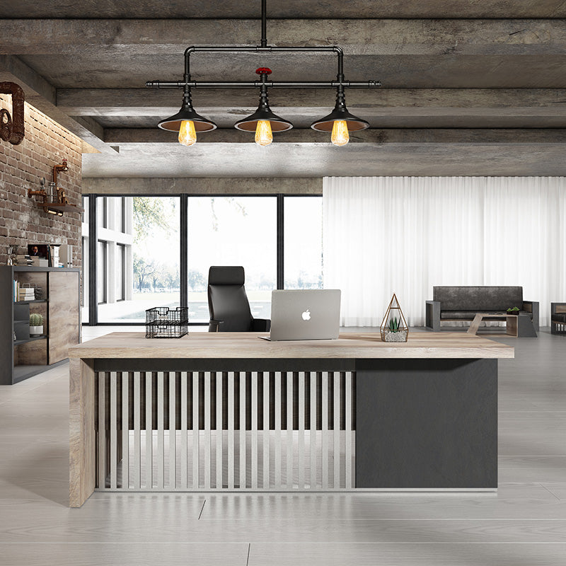 AFTAN 180cm Executive Desk with Pedestal & Right Mobile Return - Warm Oak & Black Finish - Modern Home Office Furniture for Professionals & Remote Work