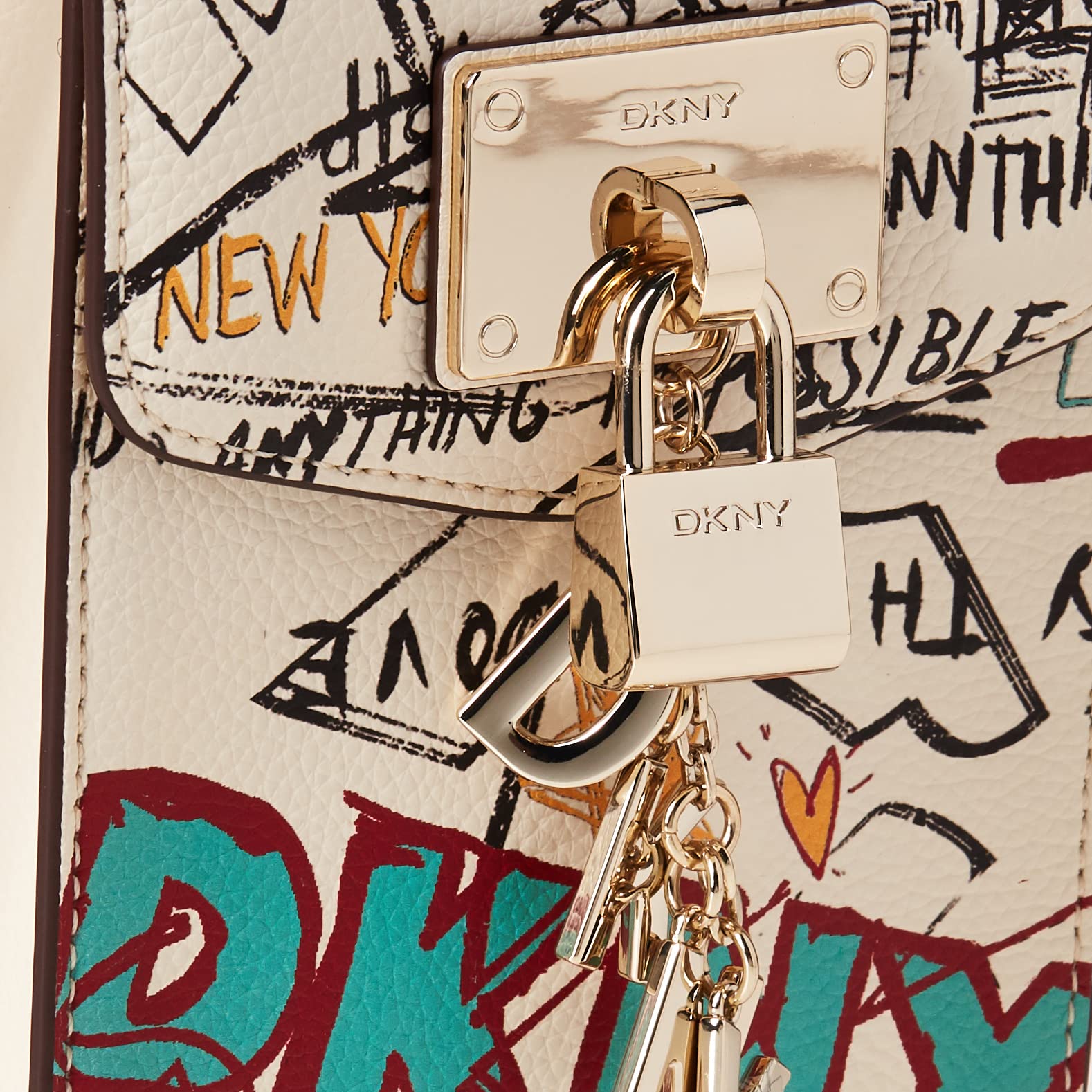 DKNY Women's Elissa N/S Phone Crossbody Bag - White Graffiti Print, One Size US - Stylish & Compact Purse for Everyday Use, Travel, and Shopping