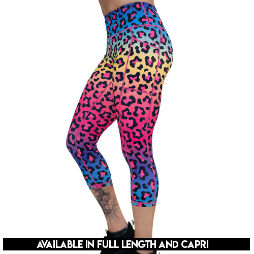 Rainbow Leopard Print Yoga Pants for Women - High Waisted Stretchy Workout Leggings - Gym, Running, Lounge & Casual Wear