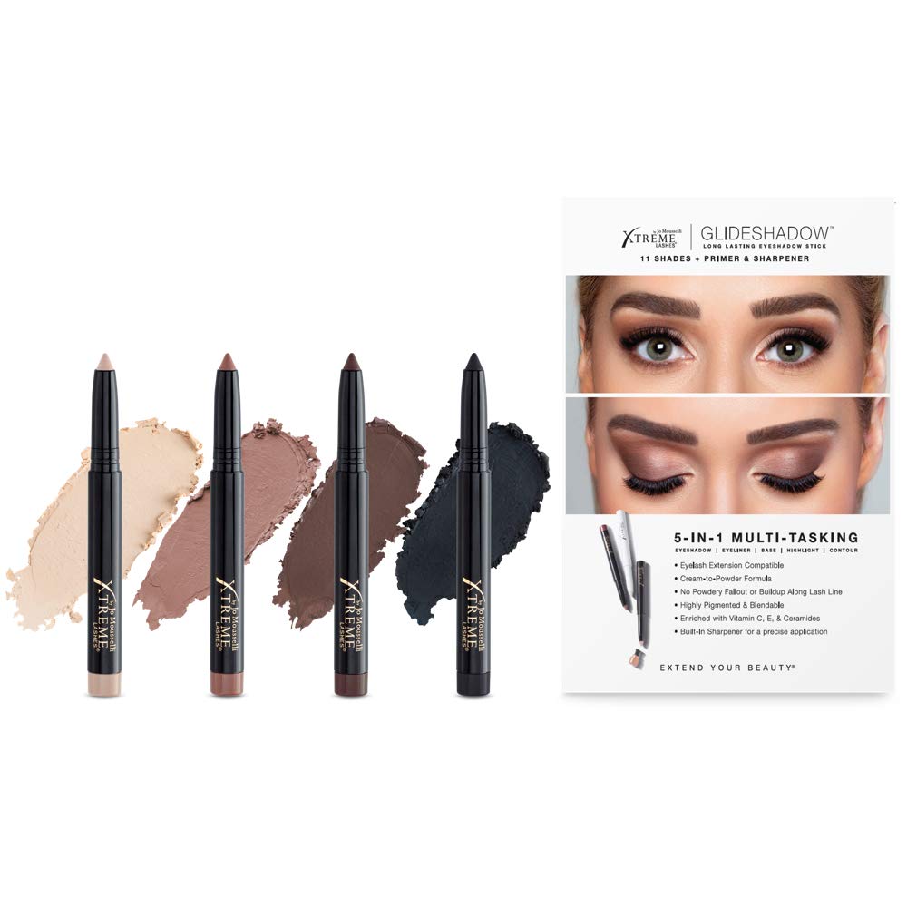 Xtreme Lashes Glideshadow Long Lasting Eyeshadow Stick Quad Collection - Cream to Powder Formula for Eyelash Extensions - No Fallout or Buildup - Perfect for Day to Night Makeup & Professional Use