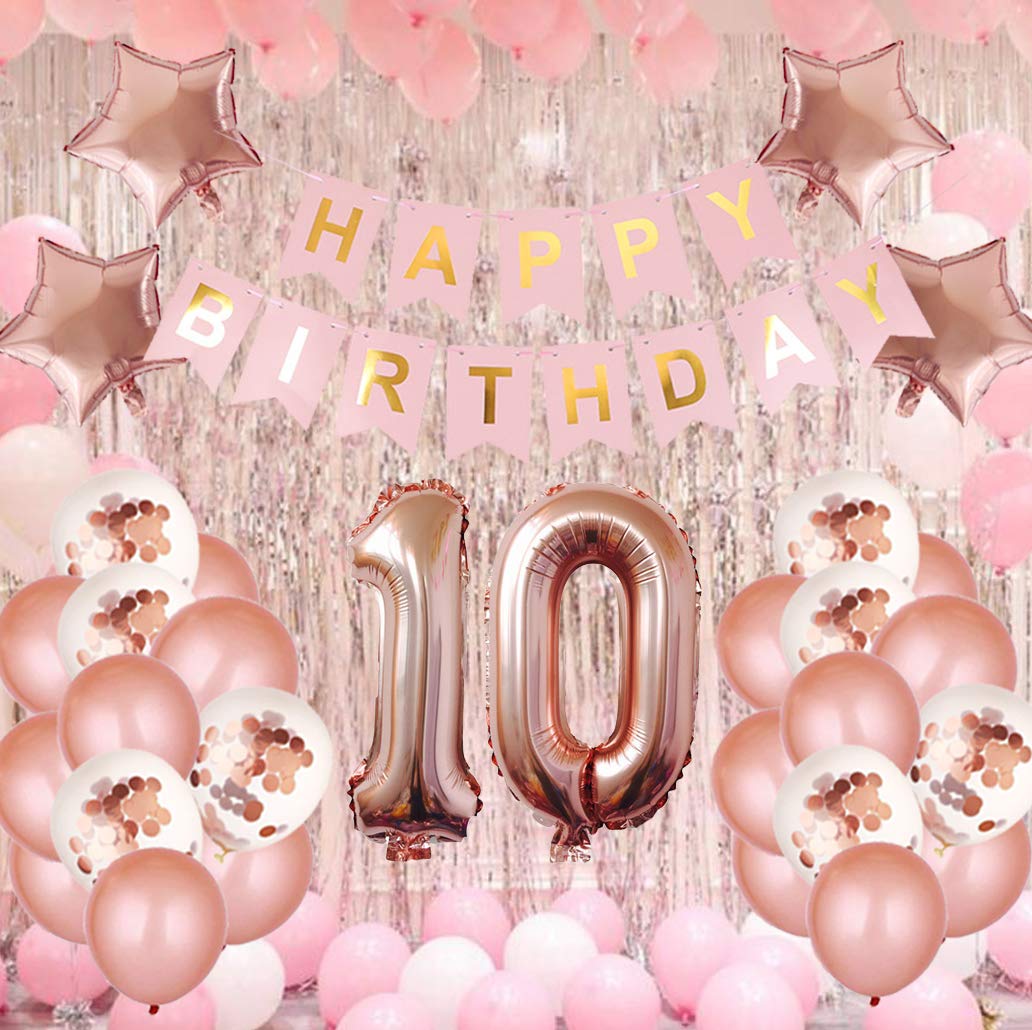10th Birthday Party Decorations Kit - Rose Gold Happy Birthday Banner, Number 10 Balloons & Party Supplies for Girls & Boys | Perfect for 10th Birthday Celebrations, Milestone Parties & Photo Backdrops