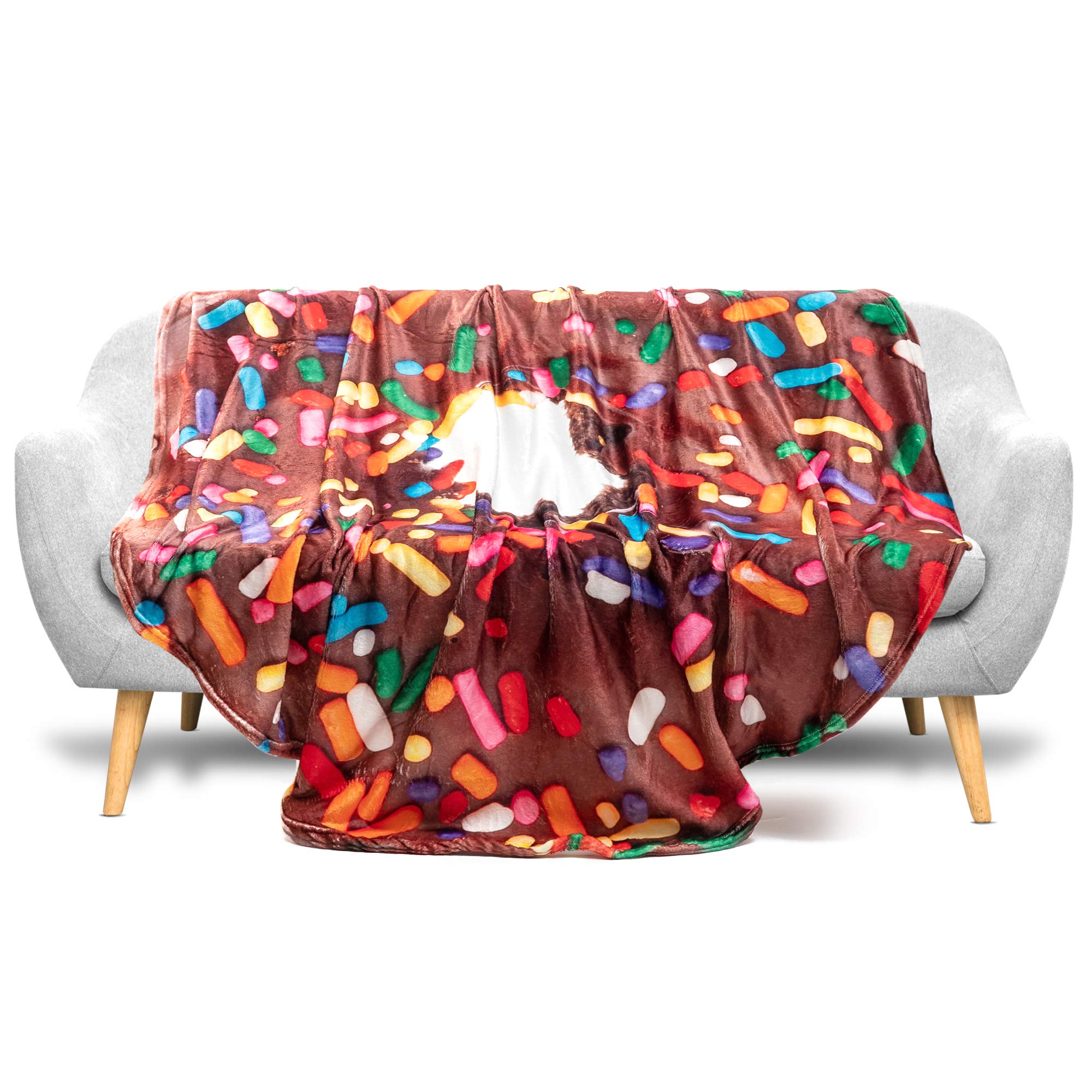 Soft Round Chocolate Donut Throw Blanket - 60 Inch Cozy Donut Blanket for Kids & Adults | Fun Gift for Family & Friends | Perfect for Bedroom, Couch, Movie Nights & Gift Giving
