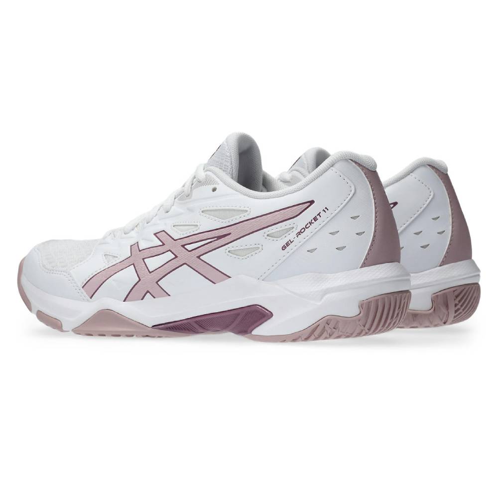 ASICS Gel Rocket 11 Women's Volleyball Shoes - Lightweight Indoor Court Sneakers for Badminton, Squash & Gym Training (White/Watershed Rose) - Perfect for Sports, Workouts & Casual Wear