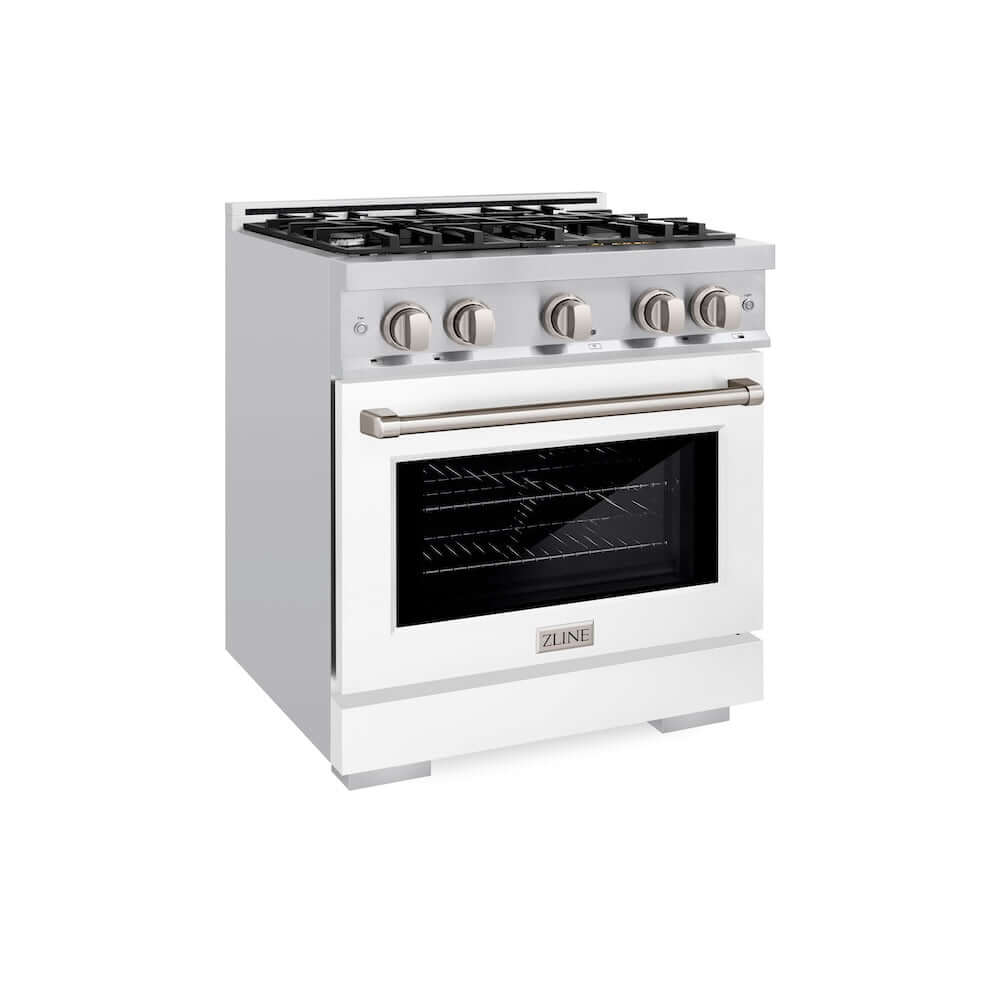 ZLINE 30 Inch 4.2 Cu Ft Stainless Steel Gas Range with 4 Burner Cooktop & Convection Oven - White Matte Door (HGR WM 30) - Perfect for Modern Kitchens, Home Chefs & Restaurant-Style Cooking