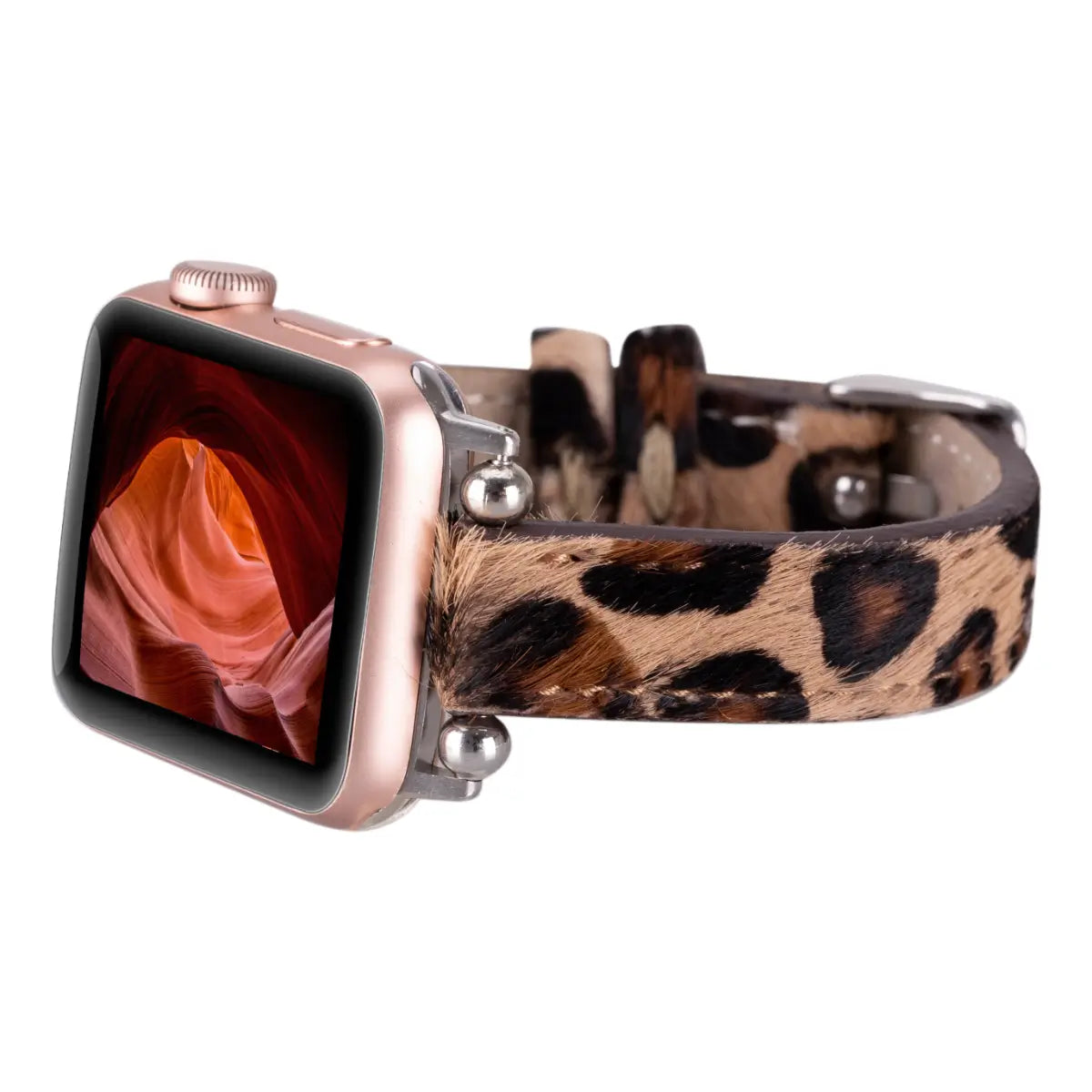 Furry Leopard Print Genuine Leather Ultra Slim Apple Watch Band for Women & Men - Stylish & Comfortable for Workouts, Office & Everyday Wear