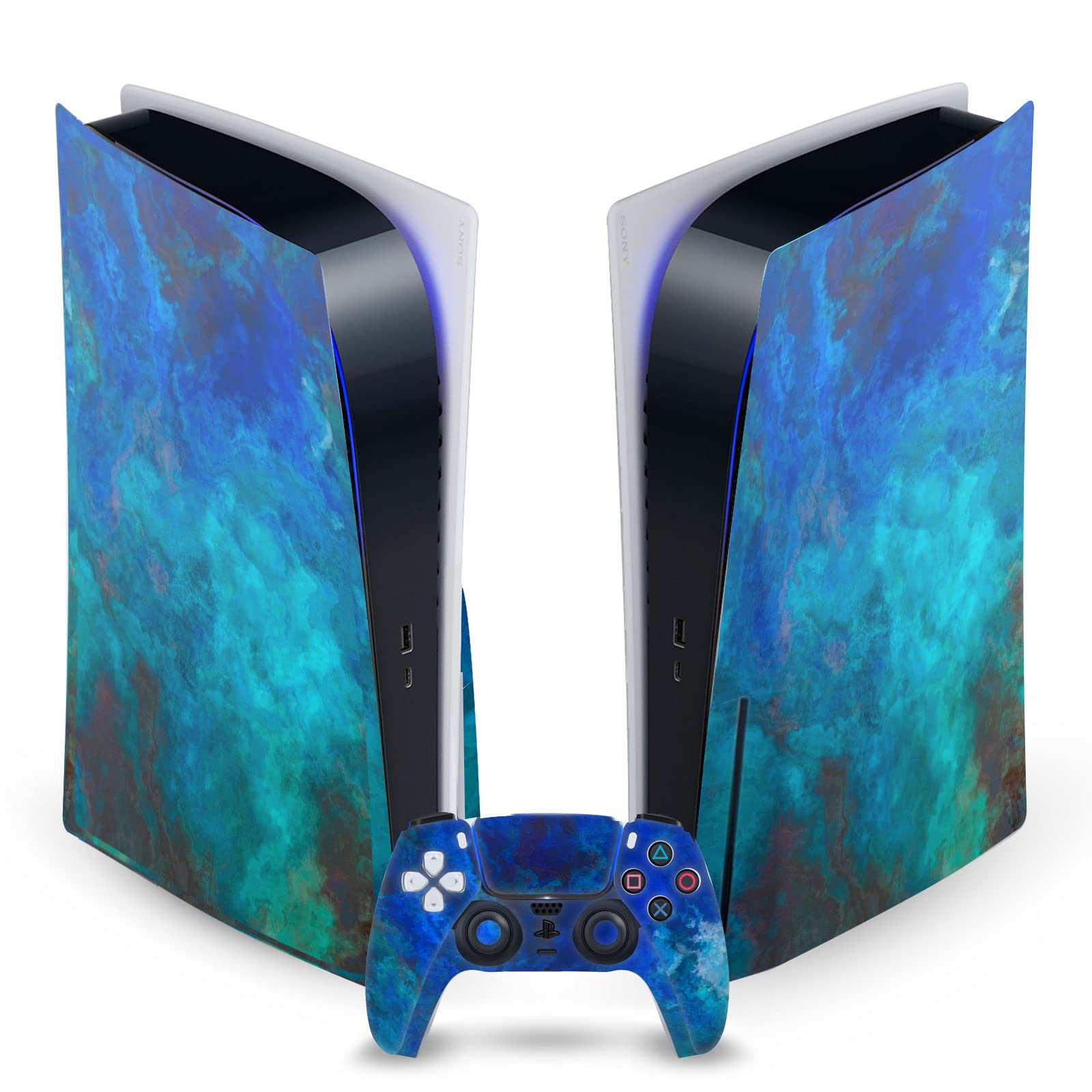 Officially Licensed LebensArt Blue Malachite Art Mix Matte Vinyl Skin Cover for Sony PS5 Disc Console & DualSense Controller - Durable Protection with Stylish Design for Gaming Enthusiasts | Perfect for Home Entertainment & Game Room Decor