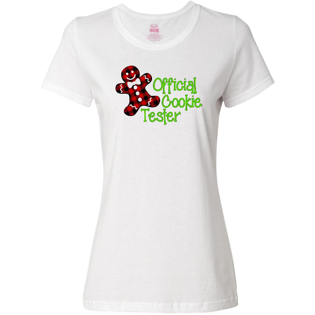 Inktastic Official Cookie Tester Red Plaid Gingerbread Man Women's T-Shirt - Fun Holiday Gift for Baking Enthusiasts & Christmas Party Outfits