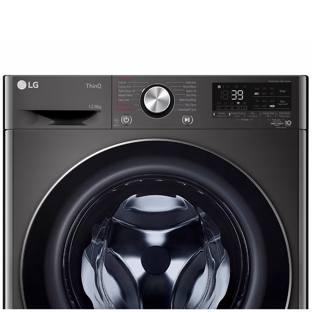LG Series 9 12kg/8kg Front Load Washer Dryer Combo with Steam Function - Black (WVC9 1412B) - Perfect for Small Laundry Rooms & Apartments