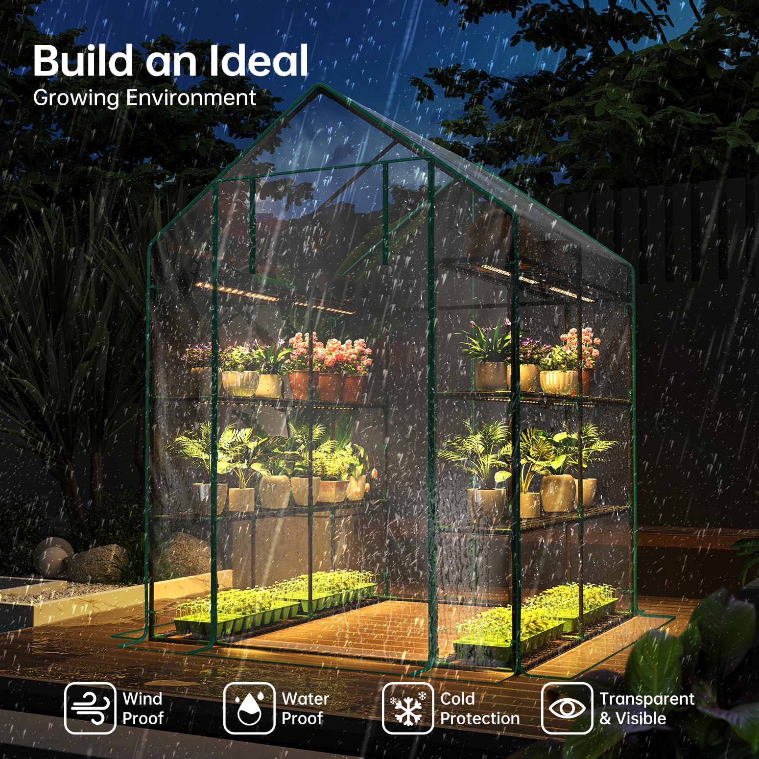 Walk In Greenhouse with Grow Lights - 56.3