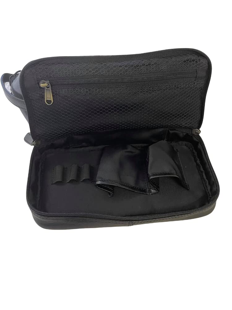 Rowallan Men's Soft Black Leather Travel Toiletry Bag with Frame - Perfect for Business Trips, Gym, and Weekend Getaways