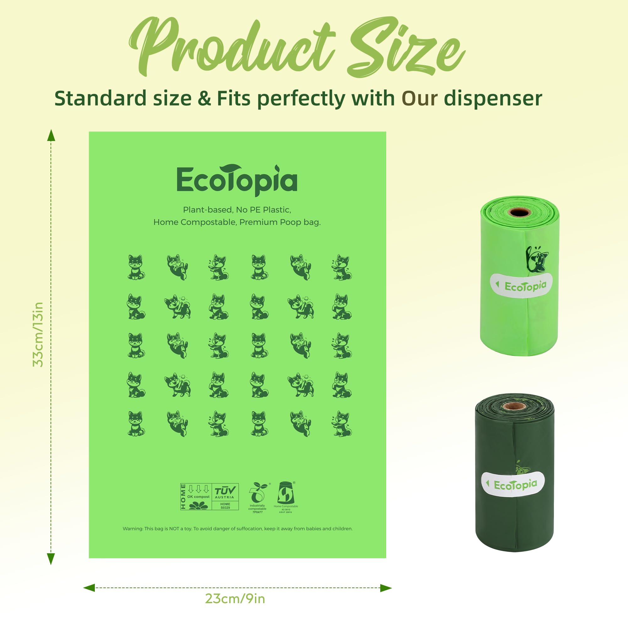Extra Thick 20% Stronger Dog Poop Bags - 100% Biodegradable & Compostable Pet Waste Bags (120 Count, Dark Green) | ASTM D6400 & EN 13432 Certified | Perfect for Dog Walking, Park Cleanups & Cat Litter Disposal