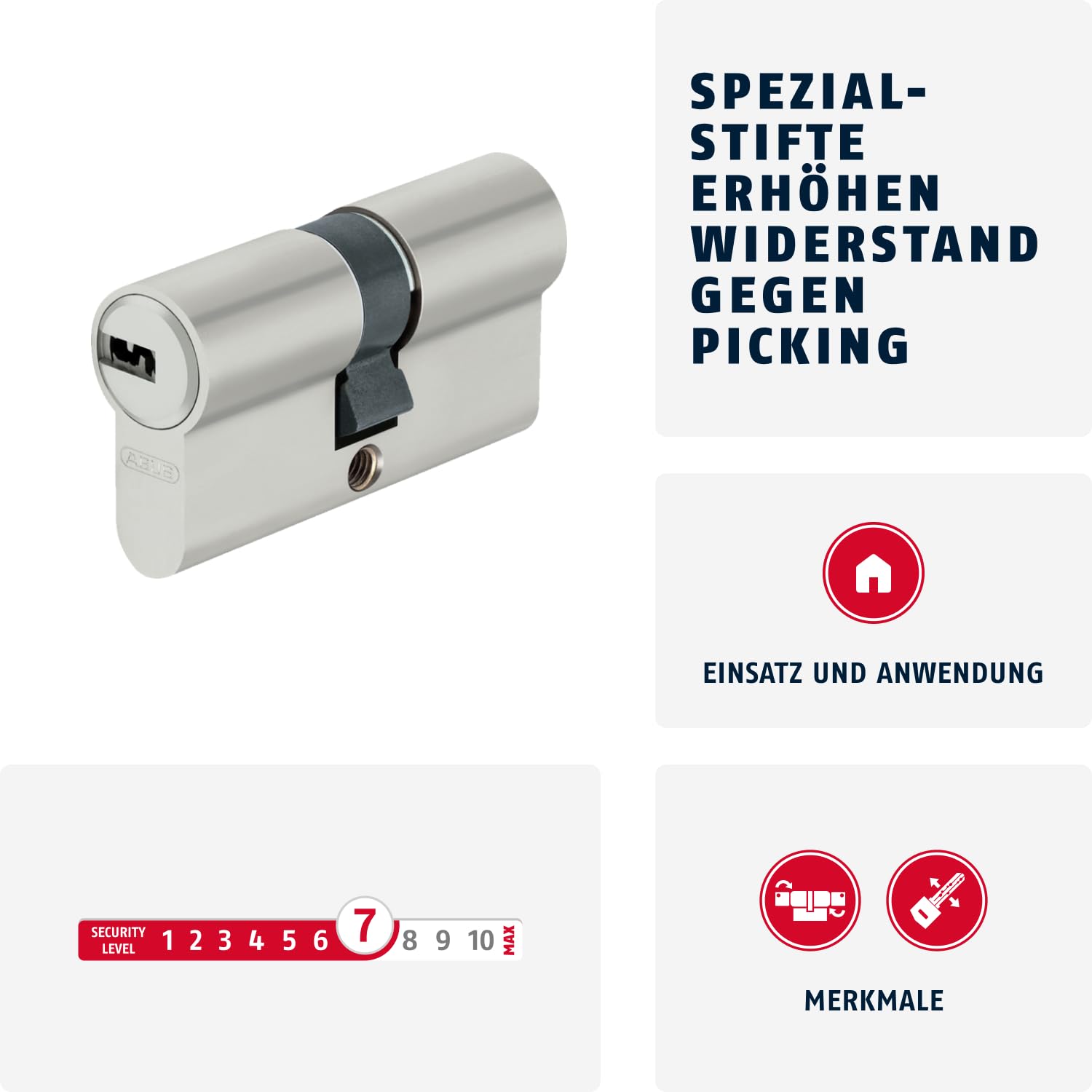 ABUS Profile Cylinder D6XNP 40/55 - High Security Double Cylinder Door Lock with 5 Keys & Code Card - Emergency & Danger Function for Front Doors, Apartment Doors & Commercial Security