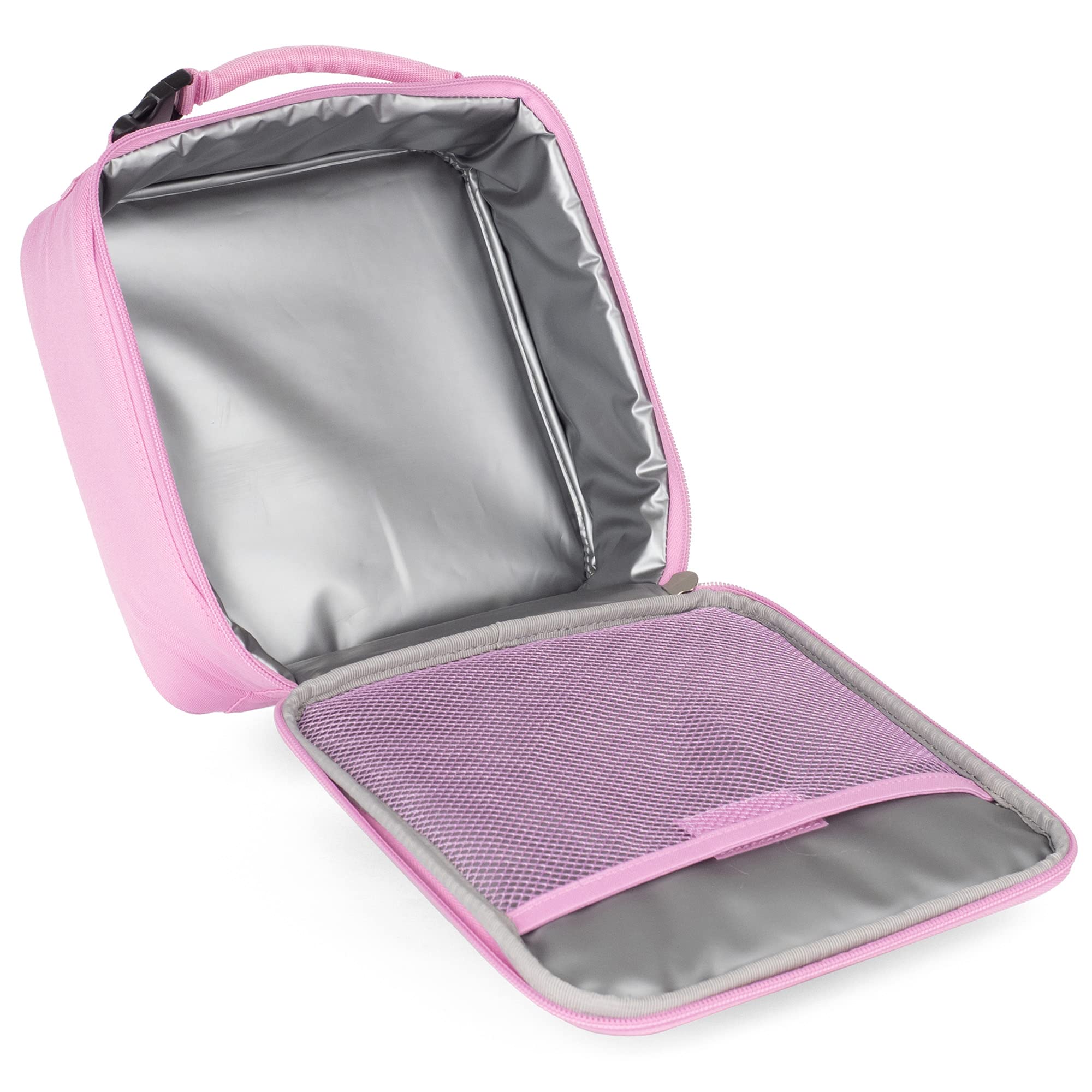 LEGO Insulated Lunch Bag with Mesh Pouch & Zipper Compartment - Durable Thermal Food Carrier for School, Work & Picnics - Light Pink Lunch Box for Kids & Adults