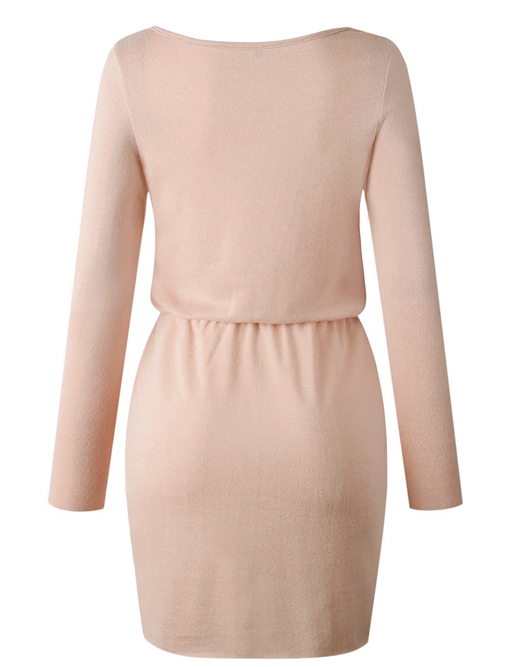 Women's Mini Sweater Dress Long Sleeve V-Neck Knit Pullover with Drawstring Waist - Perfect for Fall, Winter, Date Nights & Casual Outings