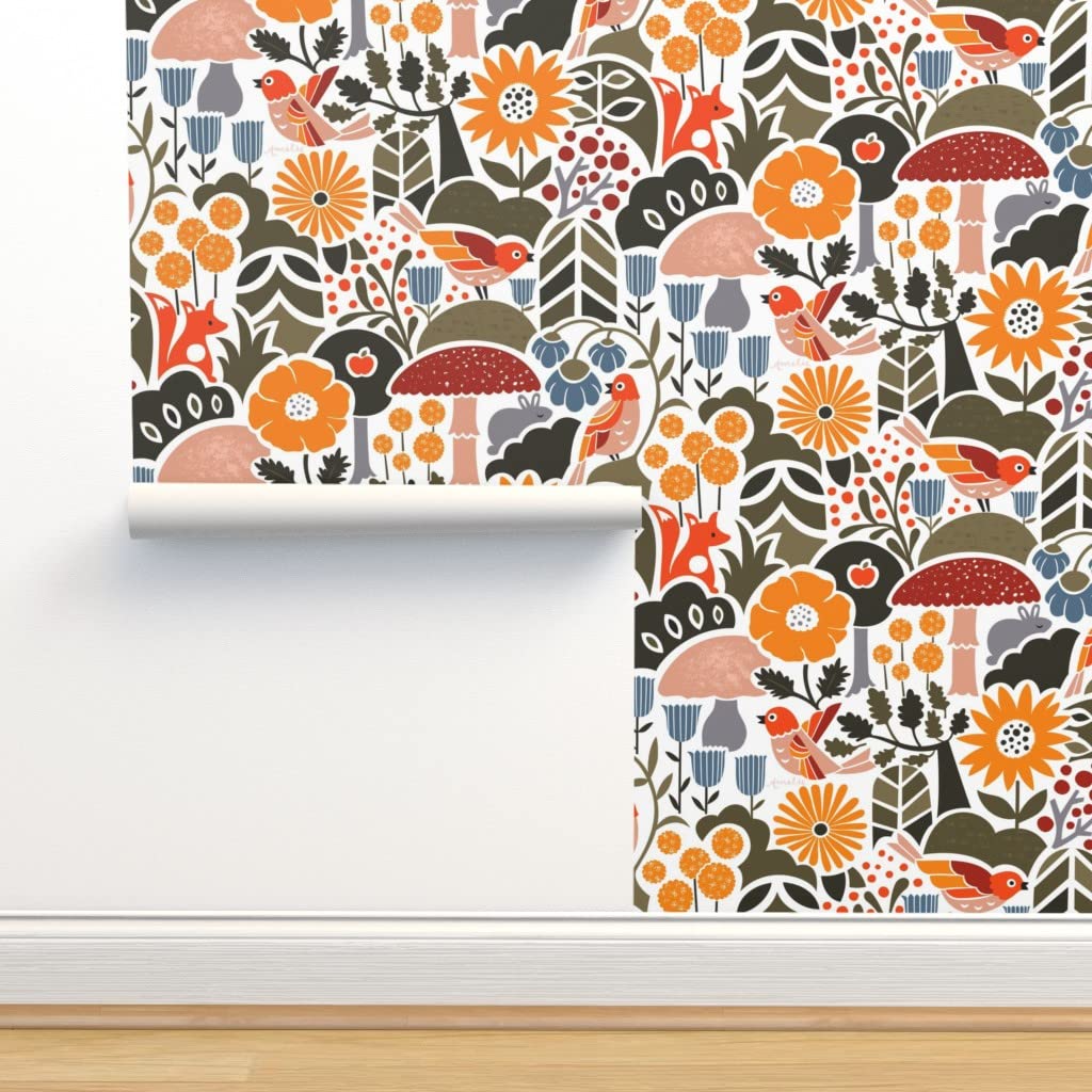 Scandinavian Mushroom Cottagecore Peel & Stick Wallpaper - 12ft x 2ft Removable Autumn Woodland Floral Custom Wallpaper by Spoonflower | Perfect for Bedroom, Nursery & Home Decor