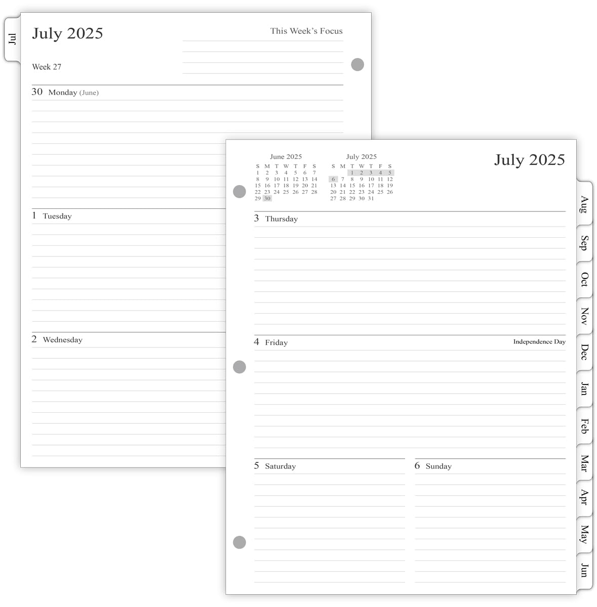 Newestor 2025-2026 Weekly Planner Refill Pages for 3-Ring Binder - July 2025 to June 2026 Calendar with Monthly Tabs, 8.5