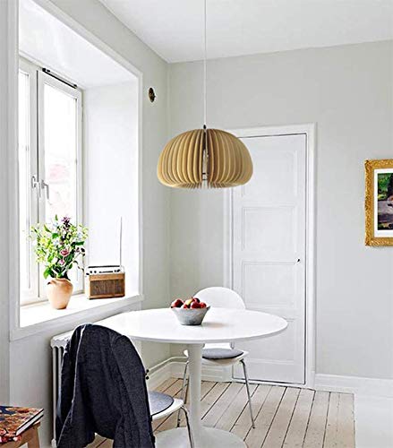 LITFAD Beige Wood Doughnut Ceiling Pendant Light - Farmhouse LED Hanging Fixture for Dining Room, Living Room & Restaurant Decor | Rustic Home Lighting for Kitchen Island, Bedroom, Entryway
