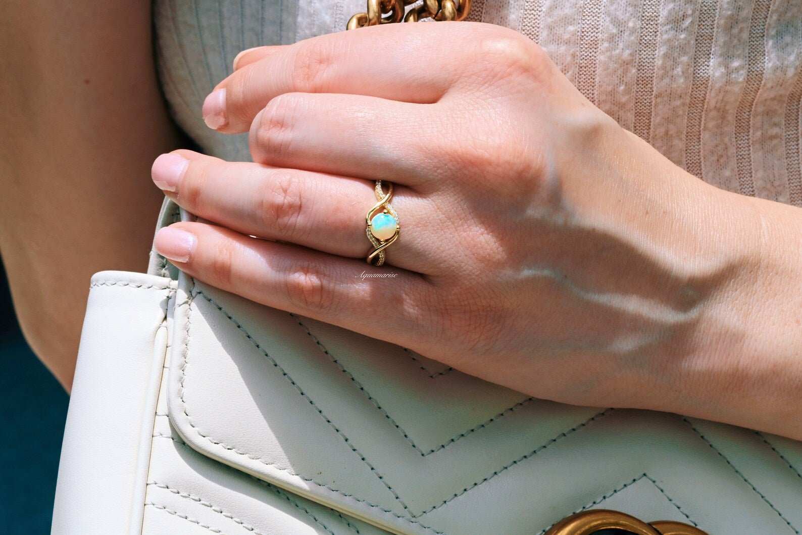 14K Yellow Gold Vermeil Opal Ring for Women - Elegant Entwined Design, Perfect for Weddings, Anniversaries & Special Occasions