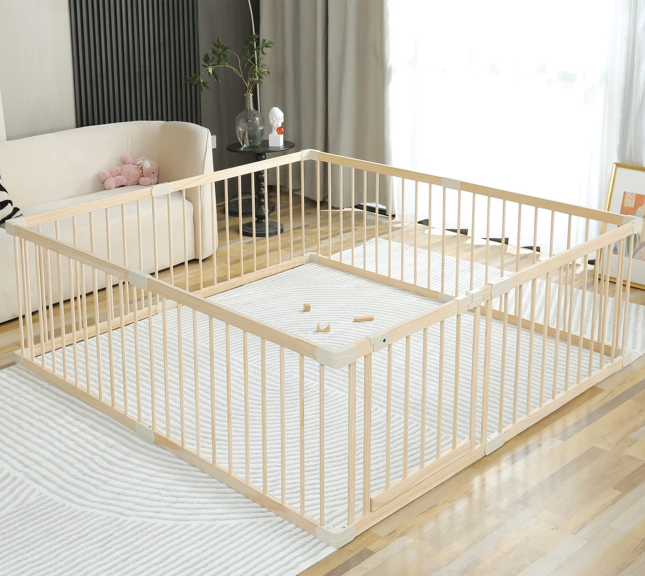 Conababy Large Wooden Baby Playpen (160x180cm) - Safe Play Yard for Toddlers & Kids Indoor, Daycare Play Area - Perfect for Home Gym, Nursery & Childproofing