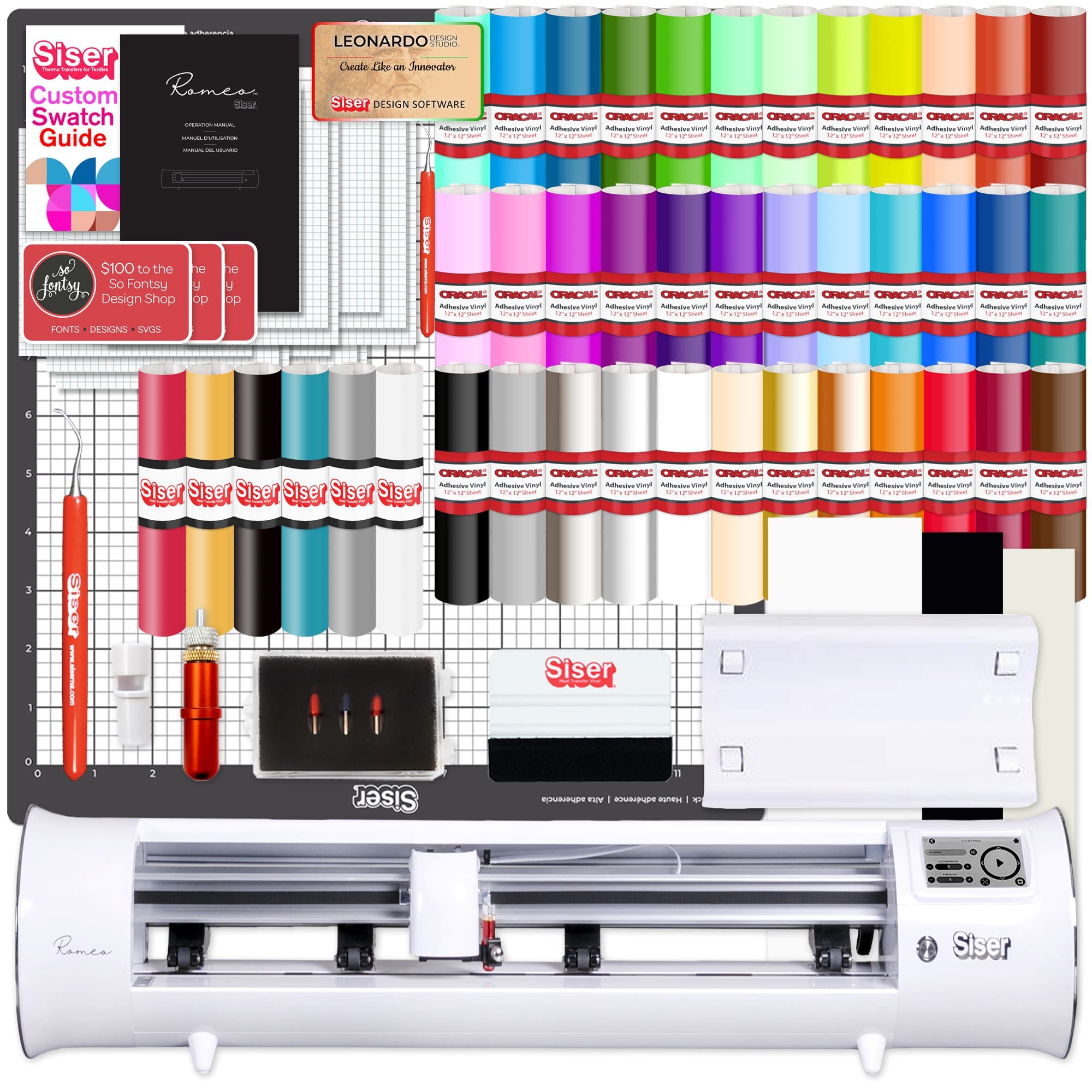 Siser Romeo 24 Deluxe Vinyl & Heat Transfer Vinyl (HTV) Bundle - Perfect for DIY Crafts, T-Shirt Designs, and Custom Apparel Projects