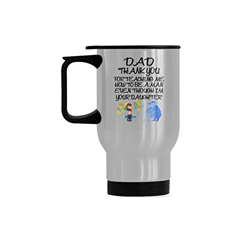 Stainless Steel Travel Mug for Dad - 14oz Insulated Coffee Cup with Lid, Silver - Perfect Father's Day Gift, Office Commute & Outdoor Adventures