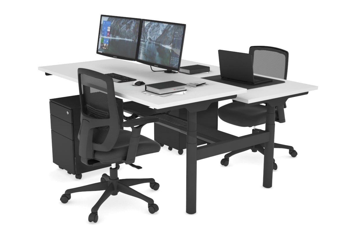 Flexi Premium Height Adjustable 2-Person H Bench Workstation - Black Frame [1400L x 700W] - Ergonomic Office & Home Workspace Solution for Team Collaboration