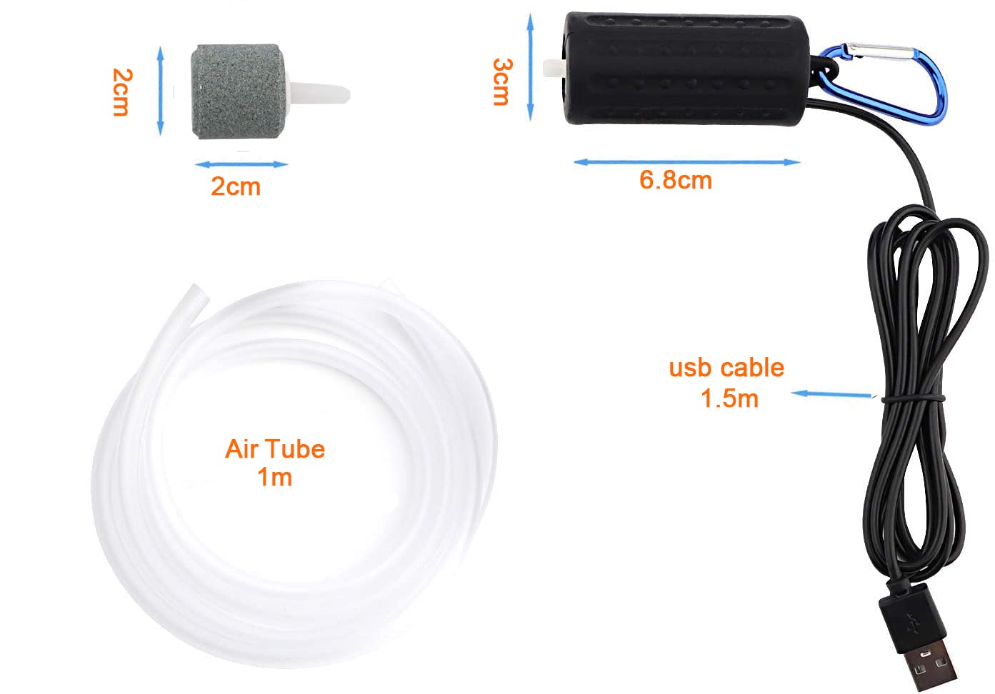 5V Mini USB Aquarium Air Pump with Air Stone & Silicone Tube - Quiet Oxygen Pump for Fish Tanks, Small Aquariums, Hydroponics & Outdoor Fishing (Perfect for Home, Office & Travel Use)