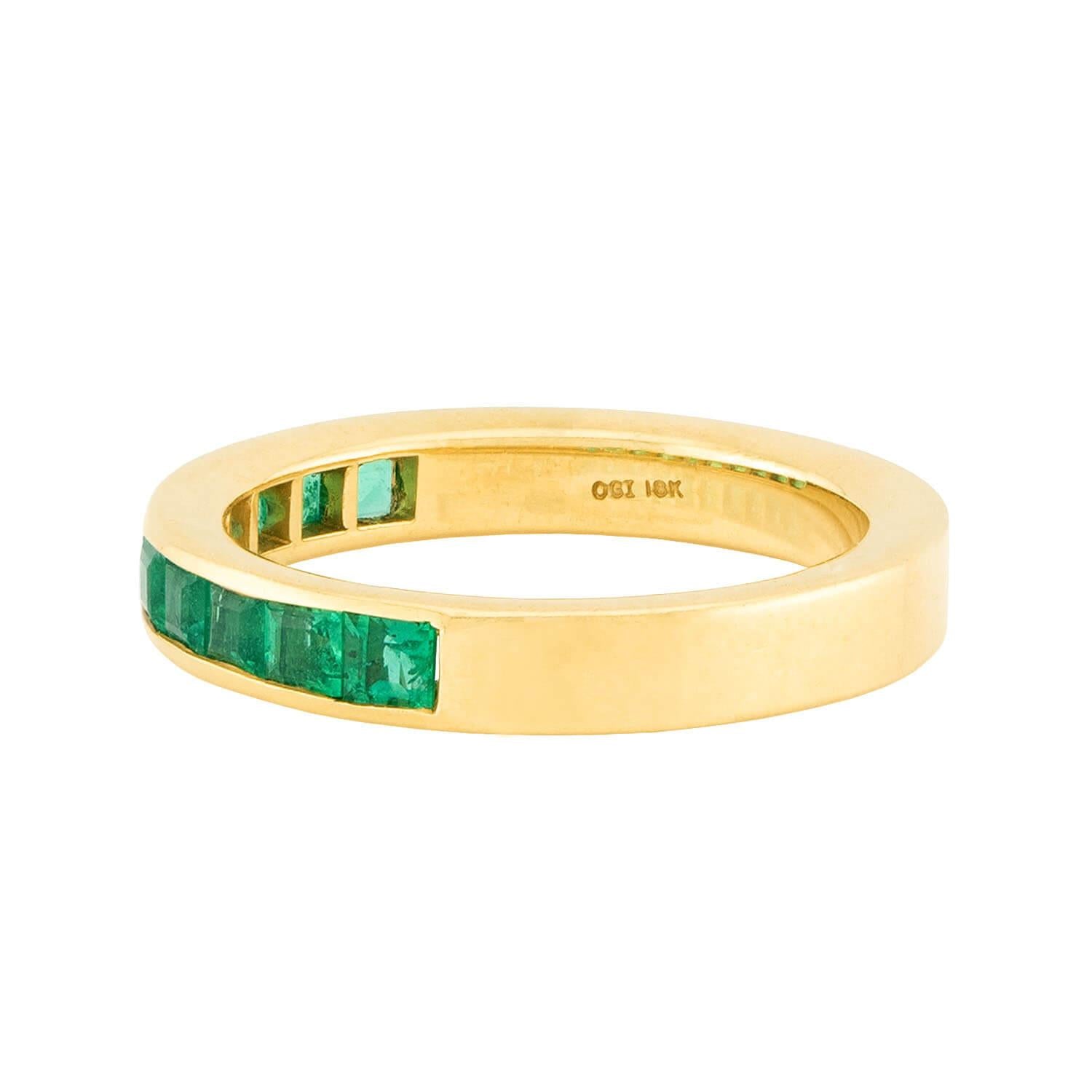 OGI Estate 18k Gold Emerald Half Eternity Band Ring - Elegant Wedding, Engagement & Anniversary Jewelry Gift for Women