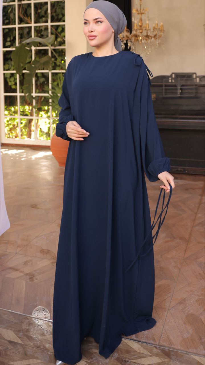 Elegant Long Sleeve Gathered Shoulder Abaya Dress for Women - Modest Islamic Prayer Dress for Mosque, Eid & Special Occasions