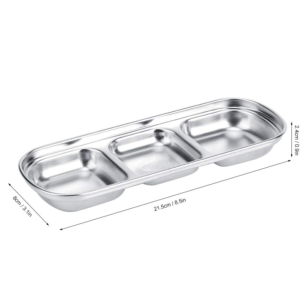 Stainless Steel 3-Compartment Sauce Dish - Appetizer Serving Tray, Divided Snack Plate & Food Dipping Bowl for Home Kitchen | Perfect for Parties, BBQs, and Entertaining Guests