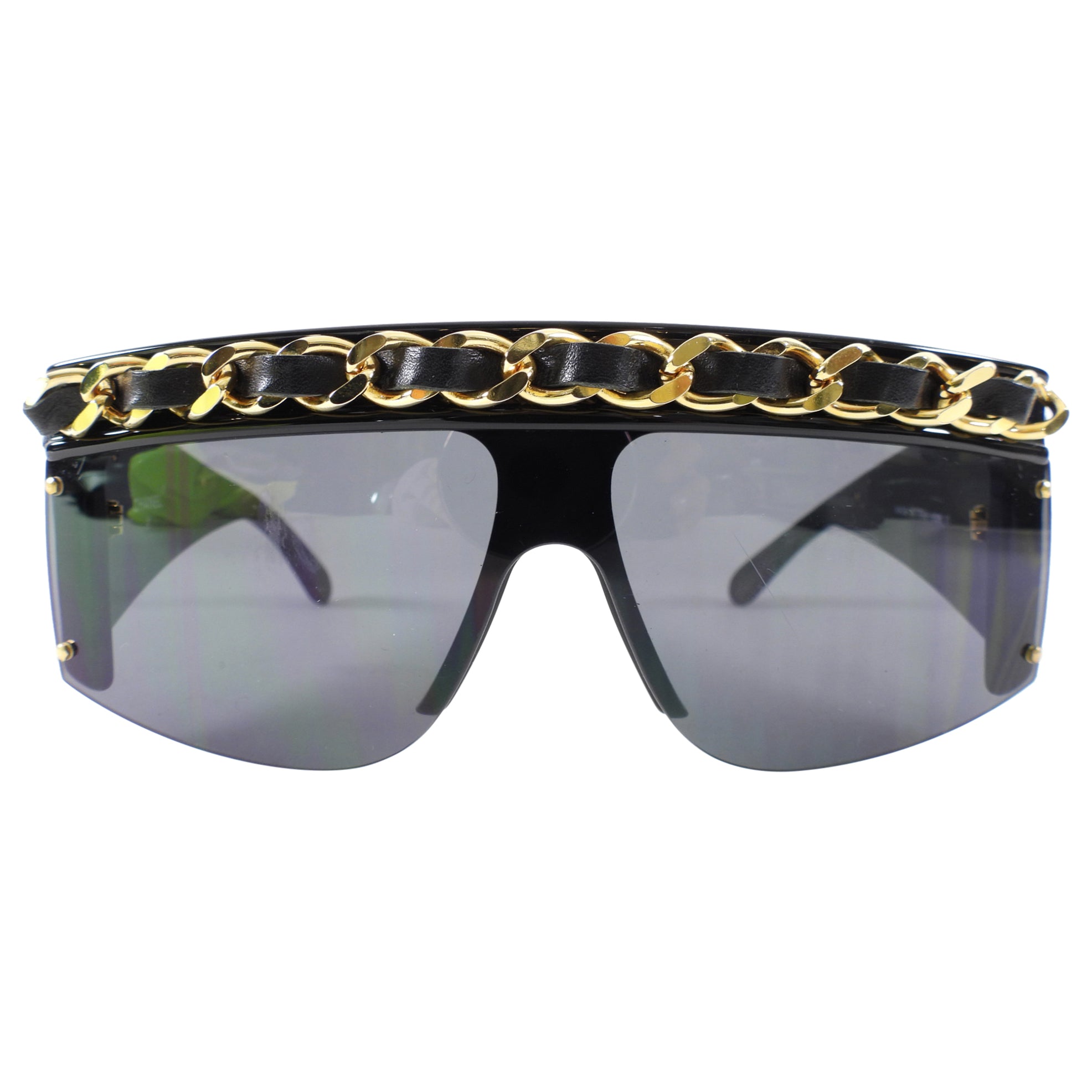 Vintage Chanel AW 1992 Braided Chain Shield Sunglasses Model 0026 - Luxury Retro Fashion for Women, Perfect for Beach, Travel & Summer Outfits
