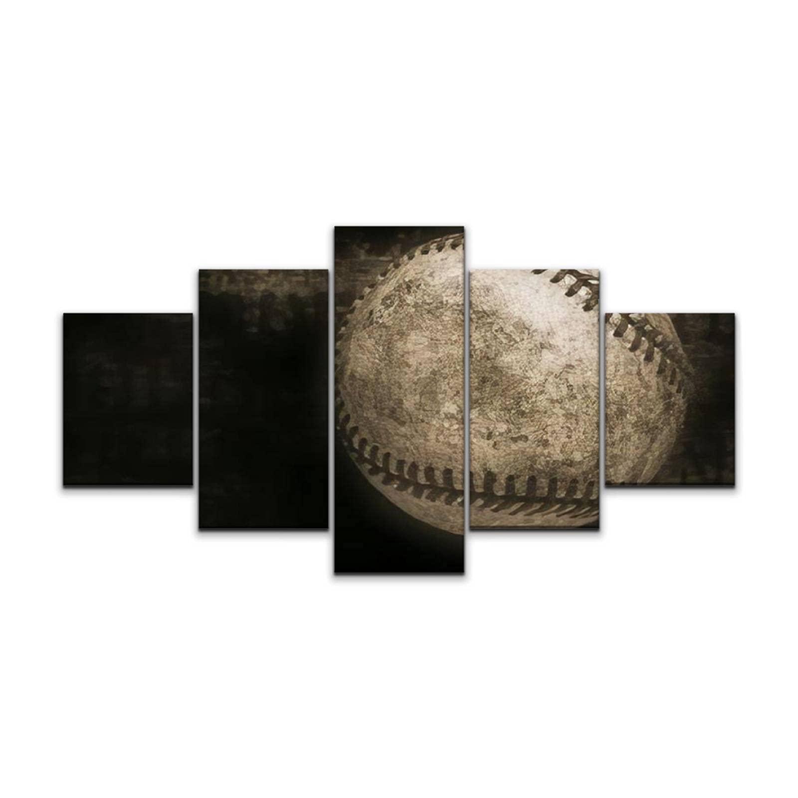 5-Panel Large Canvas Wall Art - Vintage Baseball on Wooden Background, Stretched Framed Wall Poster Picture for Home Decor (60x32 Inch) | Perfect for Living Room, Bedroom & Office Wall Decor