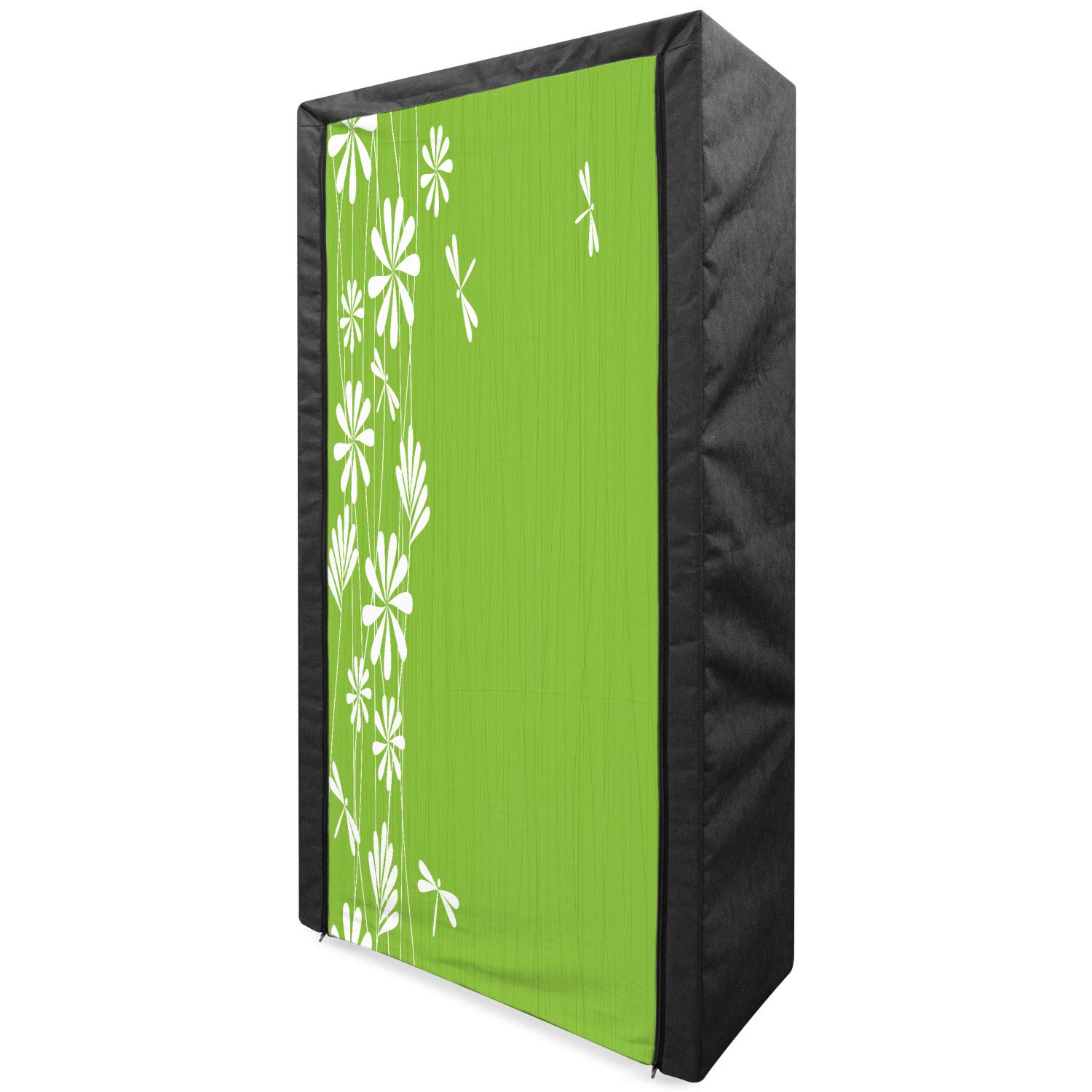 Ambesonne Dragonfly Portable Fabric Wardrobe with Shelves - Floral Spring Design for Kids Room, 33.5 Inch Clothing Organizer & Storage Closet in Lime Green & White - Perfect for Seasonal Clothes Rotation and Nursery Organization