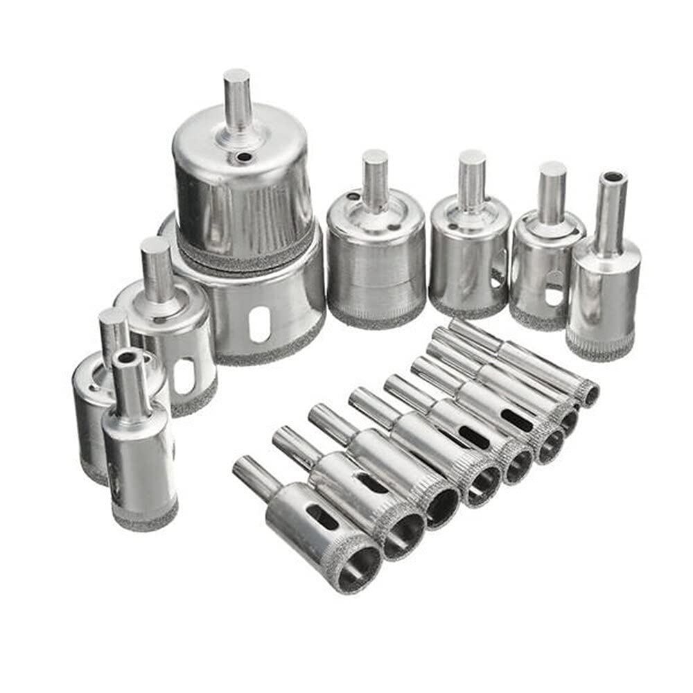 15Pcs 6-50mm Diamond Hole Saw Drill Bit Set - 100 Grits for Tile, Ceramic, Glass & Marble - Professional Masonry Drilling Tools for Home Renovation & DIY Projects