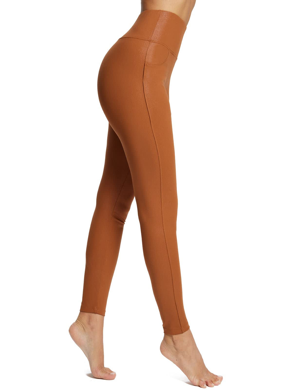BALEAF Women's Faux Leather Leggings with Pockets - Stretchy High Waisted Yoga Pants for Workout, Running & Everyday Wear - Soft Skinny Activewear with Side Pockets