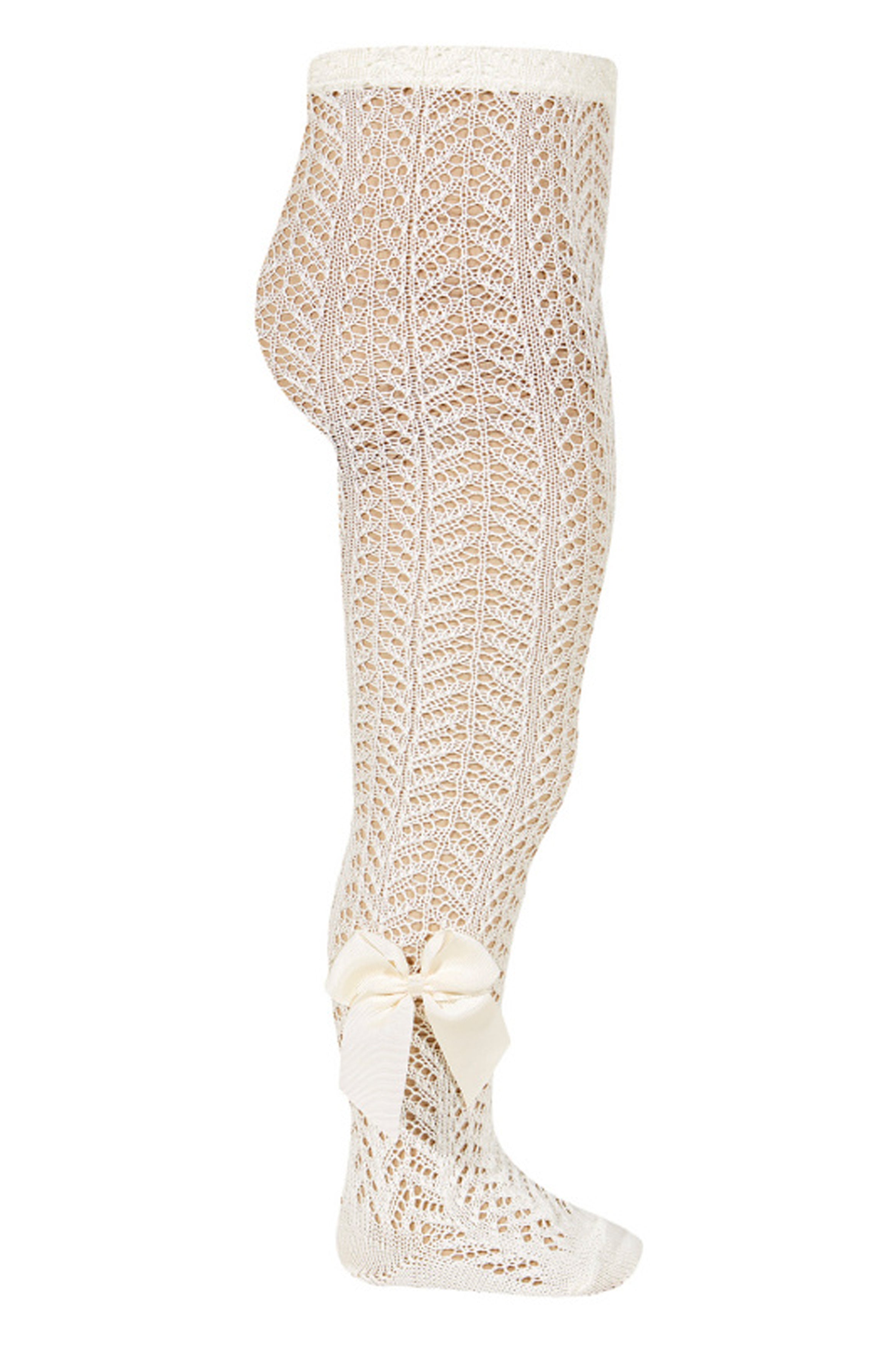 Elegant Cream Lace Bow Tights - Sheer Openwork Tights for Women | Perfect for Weddings, Parties & Special Occasions