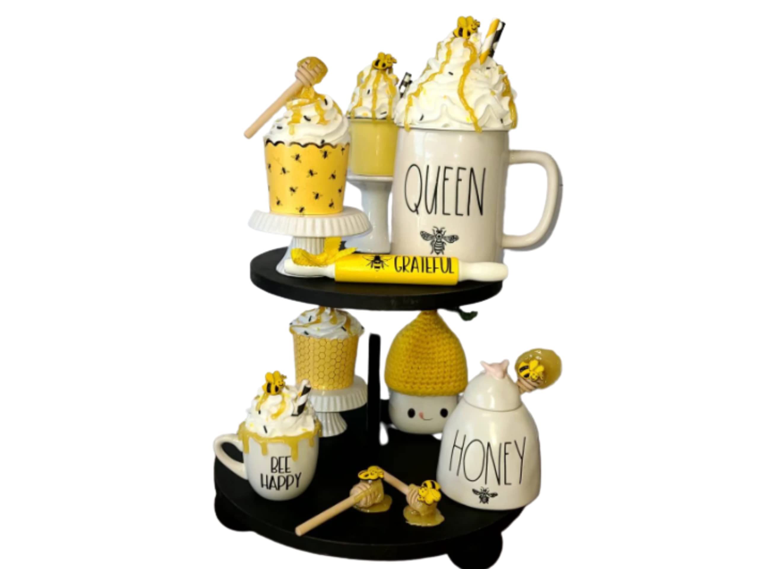 Honey Bee Mug Topper - Rustic Farmhouse Decor for Coffee Cups, Tiered Tray Accent, Bumblebee Kitchen Decoration | Perfect for Farmhouse Style Kitchens, Coffee Bars, and Honey-Themed Parties