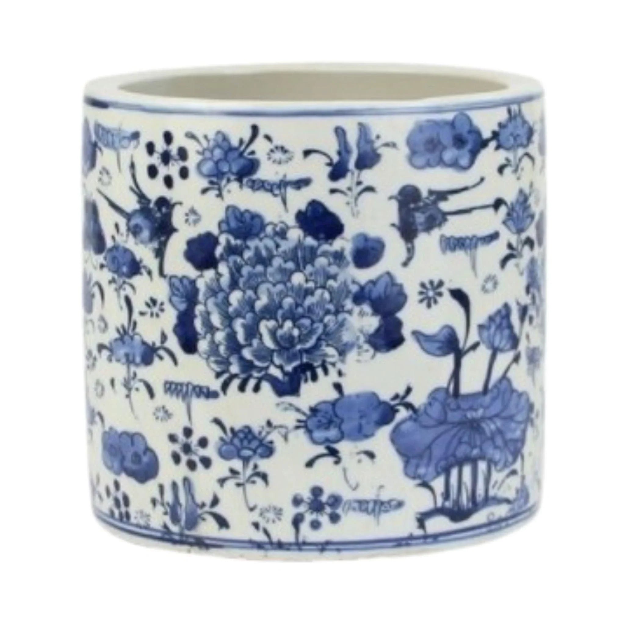 Blue and White Porcelain Orchid Pot with Swallow Flower Design - Elegant Decorative Planter for Home, Office, and Garden Decor